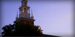 The First Church steeple is a prominent landmark in the center of Old Wethersfield.