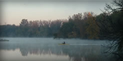 A lone kayaker paddles across Wethersfield Cove.